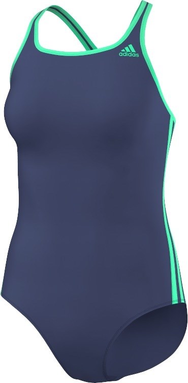 adidas 3 Stripe Classic One Piece Swimsuit (Purple/Green)