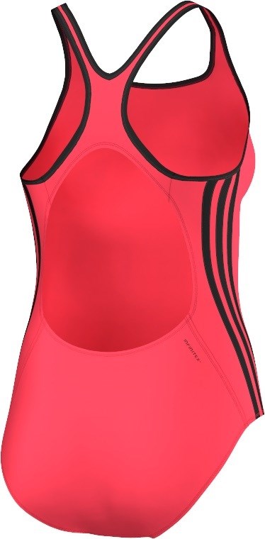 adidas 3 Stripe Classic One Piece Swimsuit (Shock Red/Black)