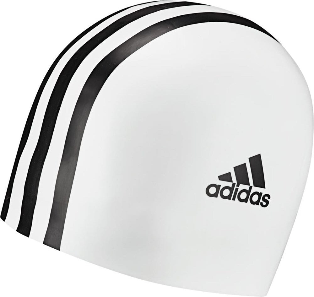 Silicone 3-Stripes Swim Cap White