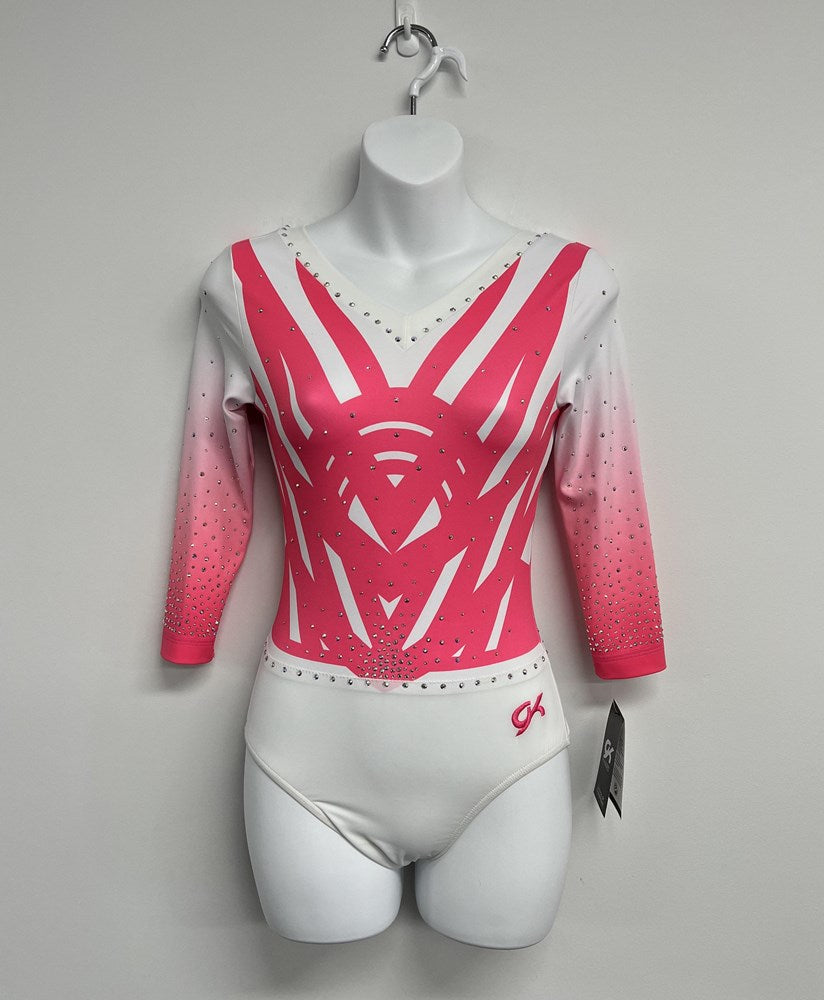 Pink and White Long Sleeve Leotard